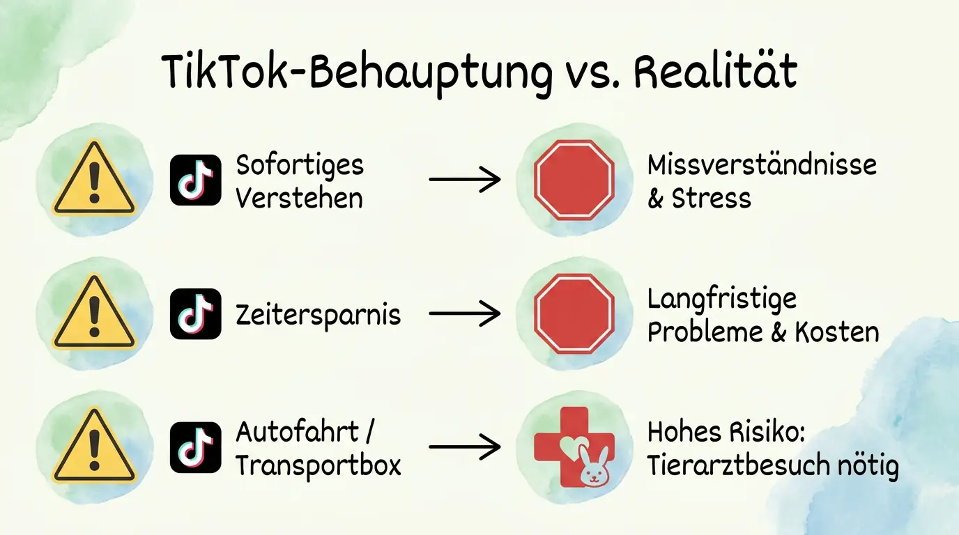 Mythen-Check zur Stressvergesellschaftung bei Kaninchen: vermeintliche TikTok-Abkürzungen führen in Wahrheit zu Stress, Folgekosten und hohem Verletzungsrisiko.