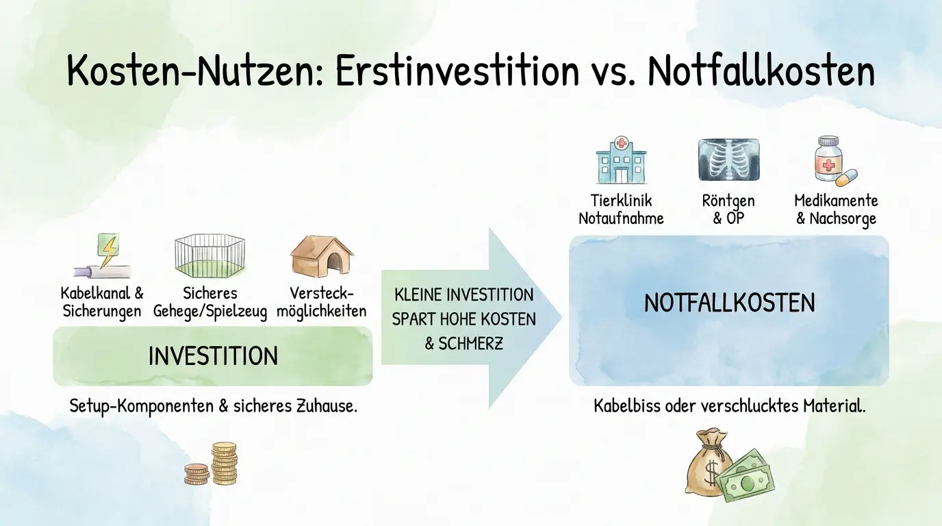 Infografik zum Aufbau einer Kaninchentoilette mit großer Box, Holzpellets als Saugkern, dicker Schicht darüber und geschlossener Heuraufe über der Toilettenwanne samt 80-20-Hinweis zur Stubenreinheit.